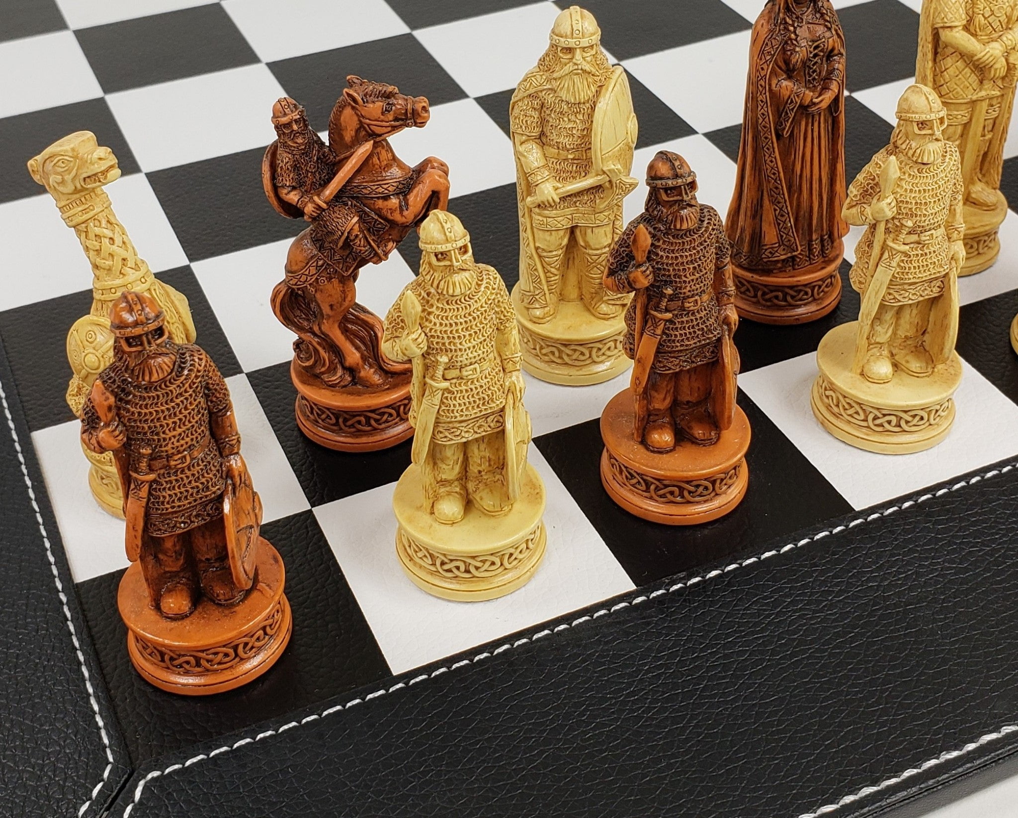 Antique White & Brown Norse Viking Chess Set 18" Black White Faux