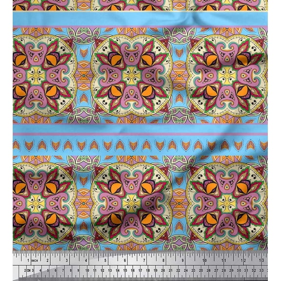 Soimoi Silk Fabric Star & Mandala Kaleidoscope Fabric Prints by Yard 42 Inch Wide