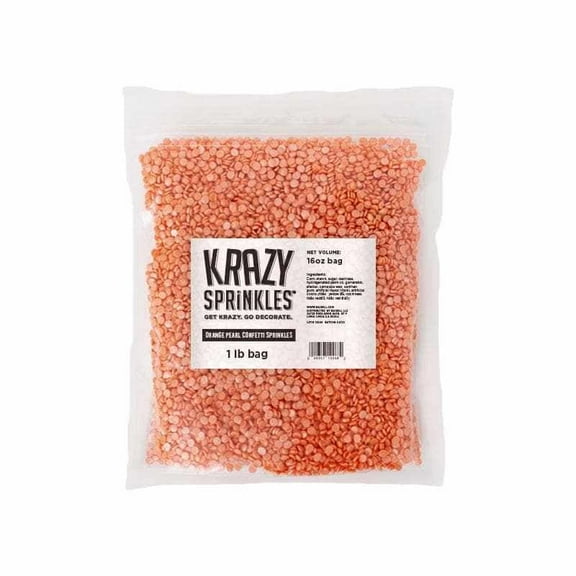 Krazy Sprinkles - Edible Orange Pearl Confetti - Festive Cupcake Topper, 1lb Bag