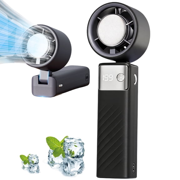 Portable High Speed Turbo Ice Cooling Handheld Fan, 4000mAh Rechargeable Foldable Mini Personal Fan for Outdoor Sports Camping Daily Use