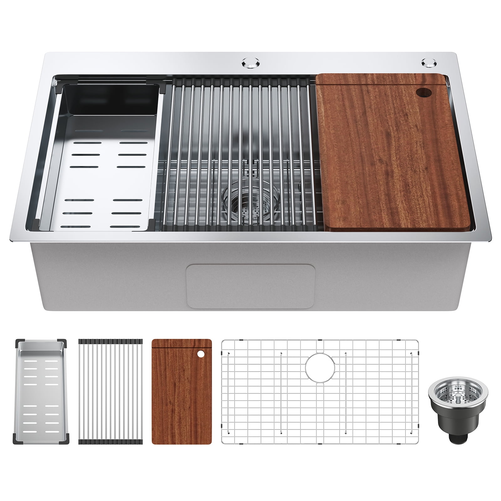 KFFKFF KM-SC-2302-SKU2 Stainless Steel 33" Top-Mount Single Bowl Sink