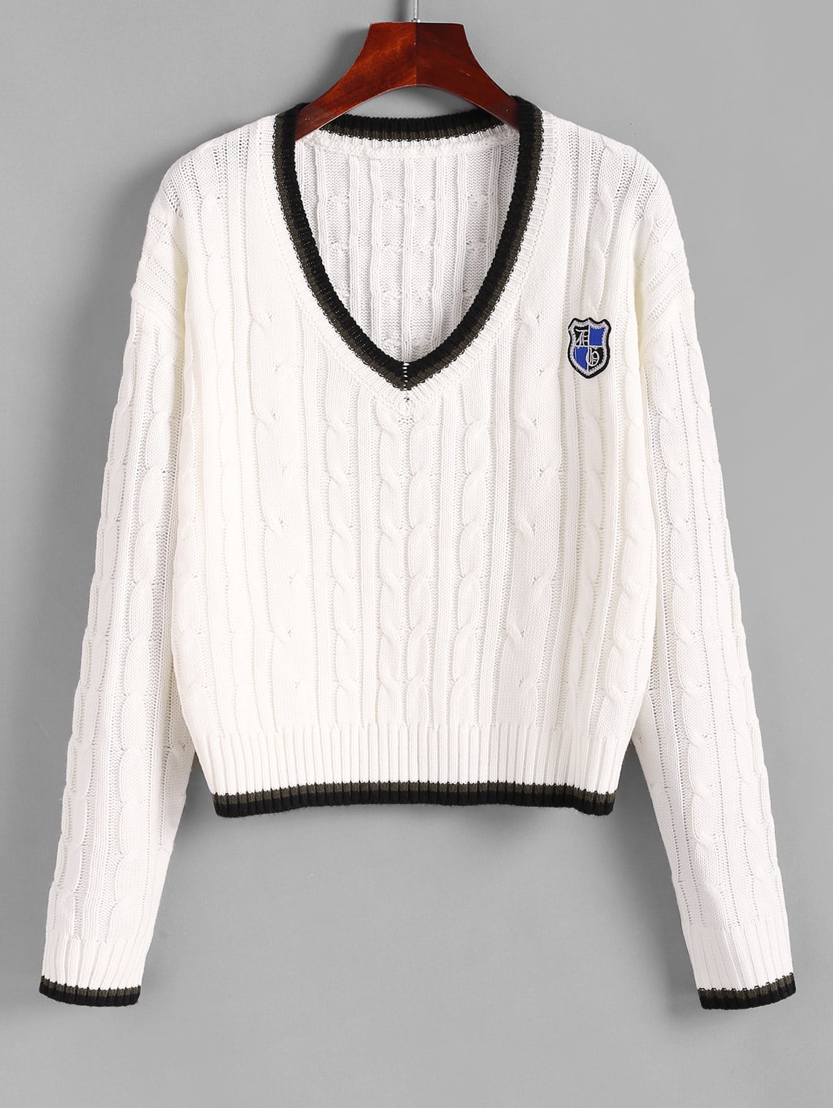 ZAFUL Women Casual Preppy Stripes Badge 