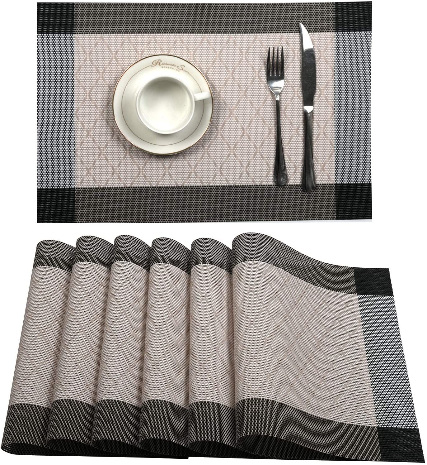 UArtlines Placemat Crossweave Black Woven Vinyl Non-Slip Insulation Placemat Washable Table Mats Set of 4 