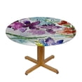 thumbnail image 3 of HAOXIT Round Elastic Fitted Tablecloth, Branches of Watercolor Flowers in Spring Color Shades and Violet Bouquet, for Kitchen Dinning Tabletop Outdoor Picnic, Fits Round table, Purple Blue 31-35, 3 of 8