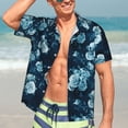thumbnail image 3 of Wukai Ink Rose Men's Hawaiian Shirt Short Sleeve Casual Button Down Summer Beach Aloha Shirt Tropical Print Holiday Party, 3 of 8