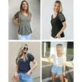 thumbnail image 6 of Coferset V Neck T Shirts Cute Summer Tops Lace Puff Short Sleeve Blouses for Women Casual Blouse, 6 of 7