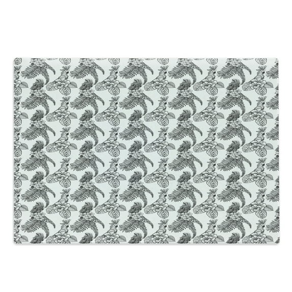 Bird Print Cutting Board, Tropical Plants and Exotic Birds Monochrome Outline Pattern, Decorative Tempered Glass Cutting and Serving Board, in 3 Sizes, by Ambesonne