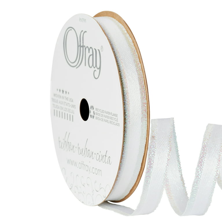 Offray Ribbon, White and Silver 3/8 inch Our Wedding Expression Ribbon, 9  feet 