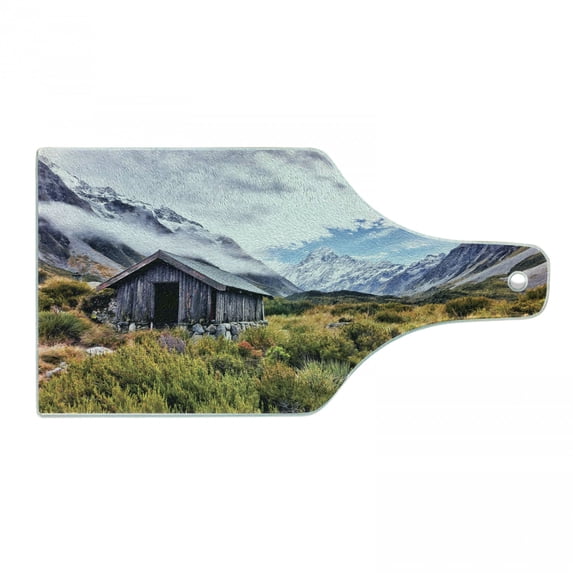 Landscape Cutting Board, European Mountains Spring Season Flourishing Nature Green Themed Photography, Decorative Tempered Glass Cutting and Serving Board, in 3 Sizes, by Ambesonne