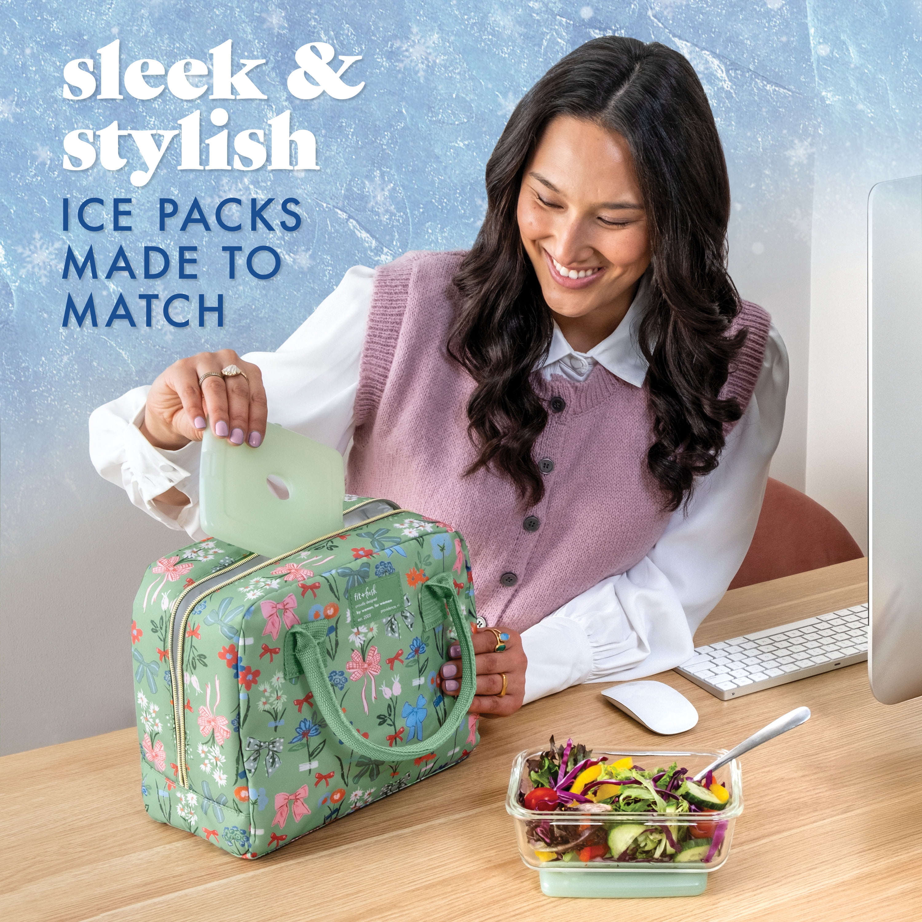Cool Coolers by Fit + Fresh Reusable Slim Ice Packs for Lunch Bags & Coolers, Sage Green, 4pk