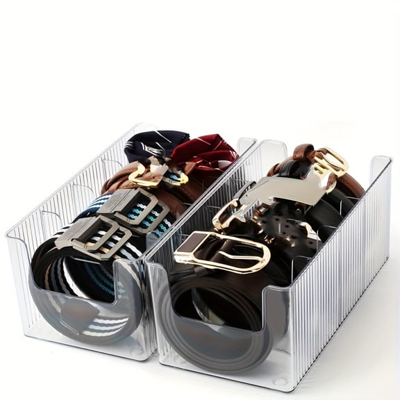 PP Storage Box with Dividers for Belts, Jewelry Organizer with Compartments, Drawer Insert for Wardrobe Closet
