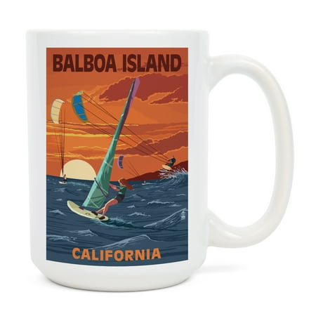 

15 fl oz Ceramic Mug Balboa Island California Windsurfer and Sunset Dishwasher & Microwave Safe