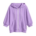 thumbnail image 4 of LIaqionyy Womens Hoodie Sweatshirt Jacket Zip up 3/4 Sleeve Lightweight Casual Drawstring Sweatshirts with Pocket, 4 of 5