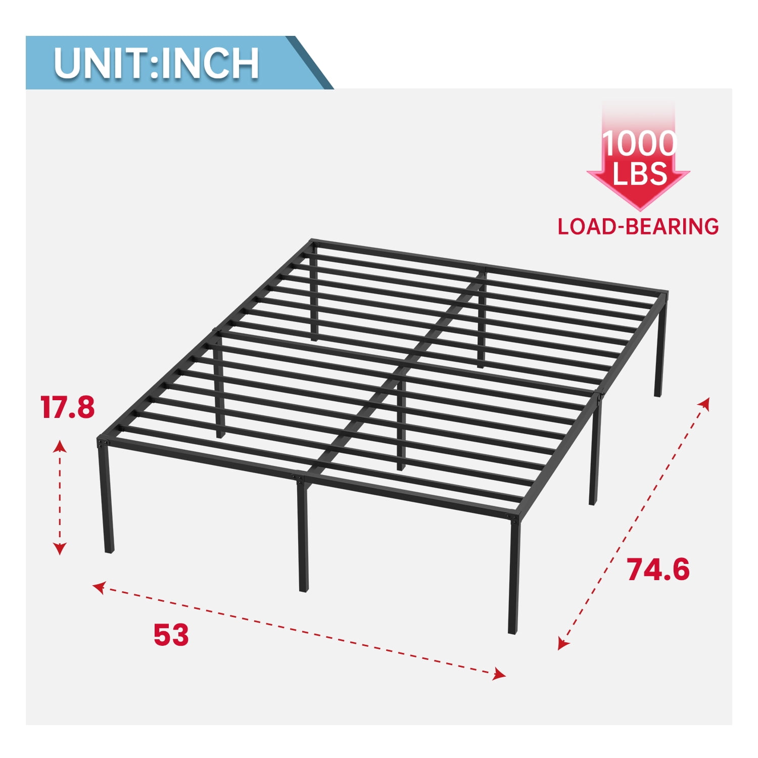 CL.HPAHKL Full Size Bed Frame No Box Spring Needed，Heavy Duty Metal Platform Bed Frame Full Size, 18 Inch High Bedframe with Ample Storage, Easy Assembly Mattress Frame, Noise Free