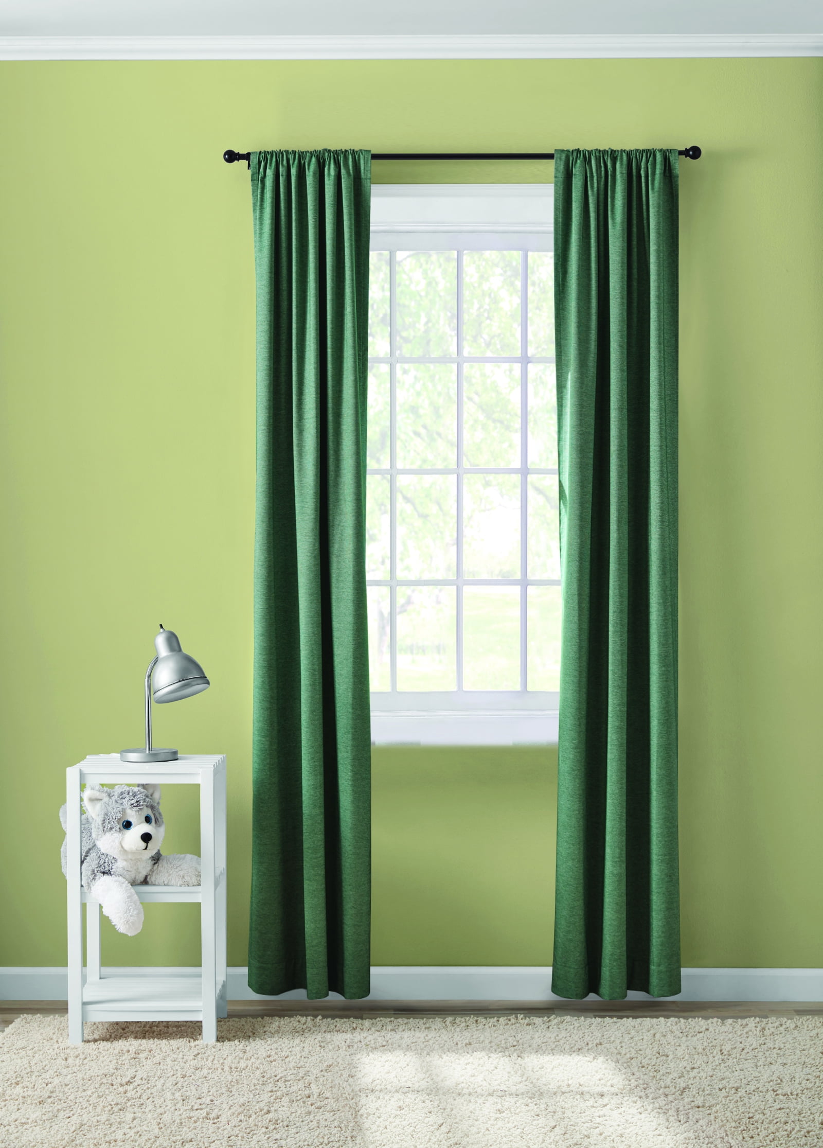 Your Zone Chambray Blackout Window Curtain Panel Pair, Set of 2, Green, 38 x 84