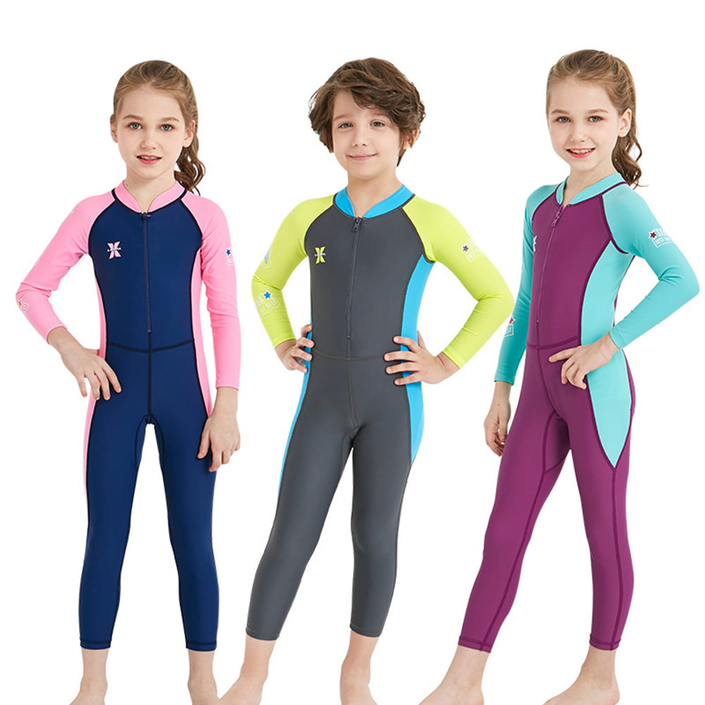 3 Color Kids One-Piece Swimsuit Neoprene Wetsuit Boys Girls Long Sleeve Swimwear 