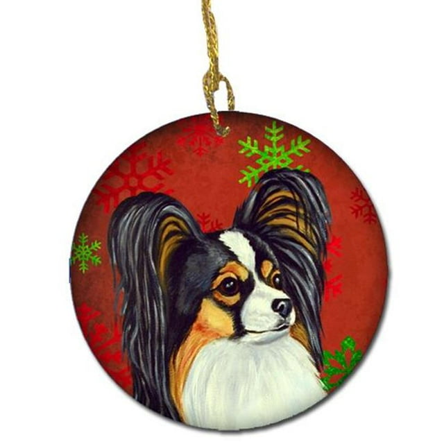 Carolines Treasures LH9345-CO1 Papillon Red Snowflake Holiday Christmas Ceramic Ornament