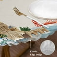 thumbnail image 3 of World Map Round Tablecloth, Fitted Table Cover with Elastic for 55"-60" Round Tables, Farmhouse Famous Building Tourism Bridge Table Cloth Outdoor Indoor Dinning Party Waterproof Tablecloths, 3 of 7