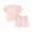 Pink, variant on Aojekbee Girls Summer 2PCS Shorts Sets Short Sleeve Crewneck Floral/Strawberry Print Tops Drawstring Shorts Sets