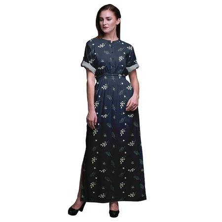 

Bimba Rayon Pecan Leaves Printed Womenâ€™s Long MaxiÂ DressÂ Gown With Side Slit-XXX-Large
