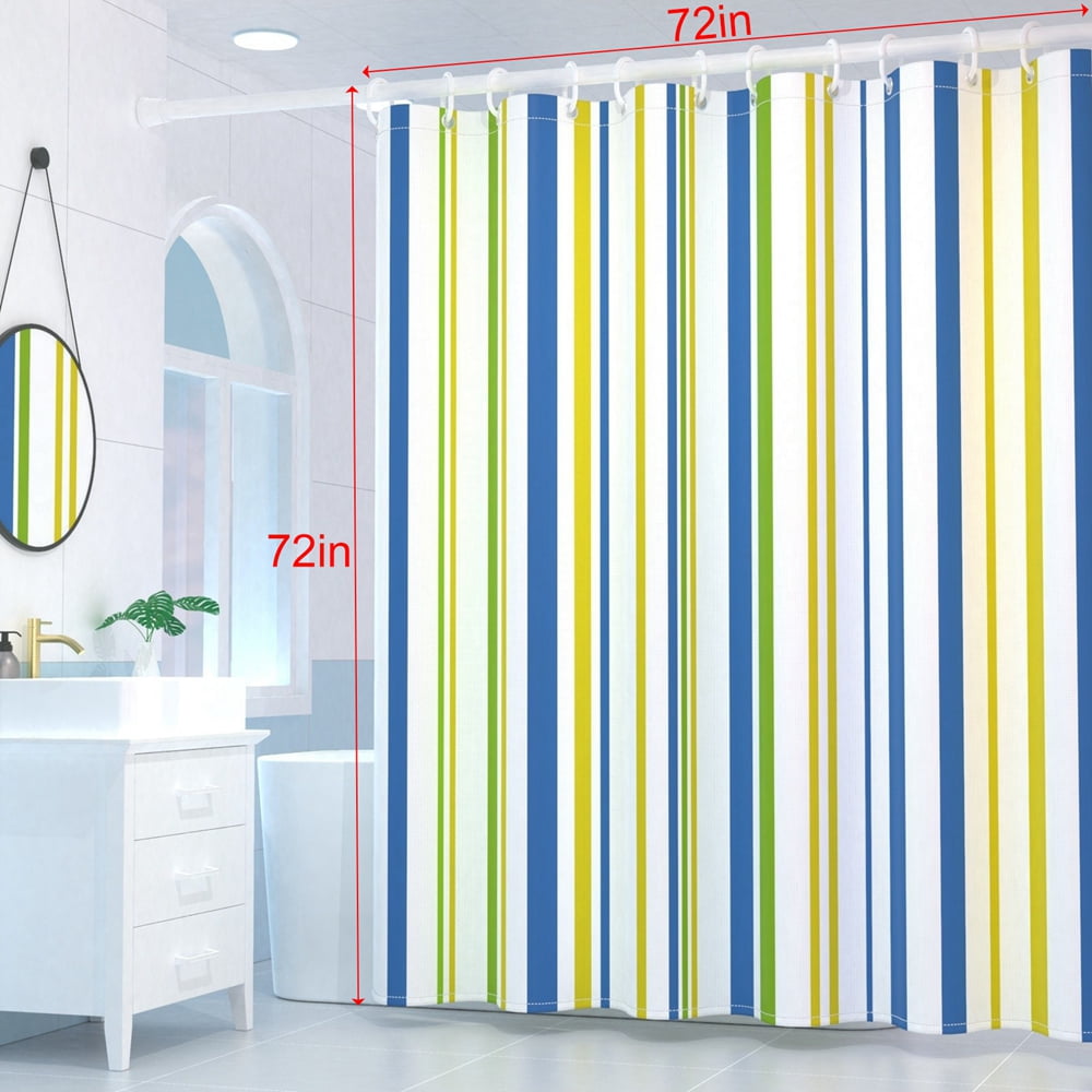 Baywell Aqua Blue Gray Horizontal Stripes WaterRepellent Fabric Shower