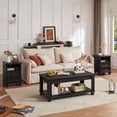 thumbnail image 3 of Joaxswe 3-Piece Coffee Table Set for Living Room, Coffee Table and 2 Side Tables with Charging Station, Farmhouse End Table Set, Black, 3 of 8