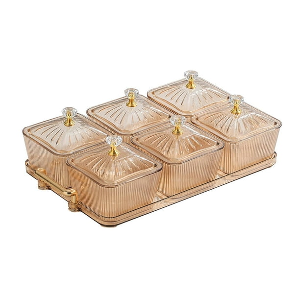 Plato para servir frutos secos, caramelos y nueces con tapa para galletas de boda. ámbar