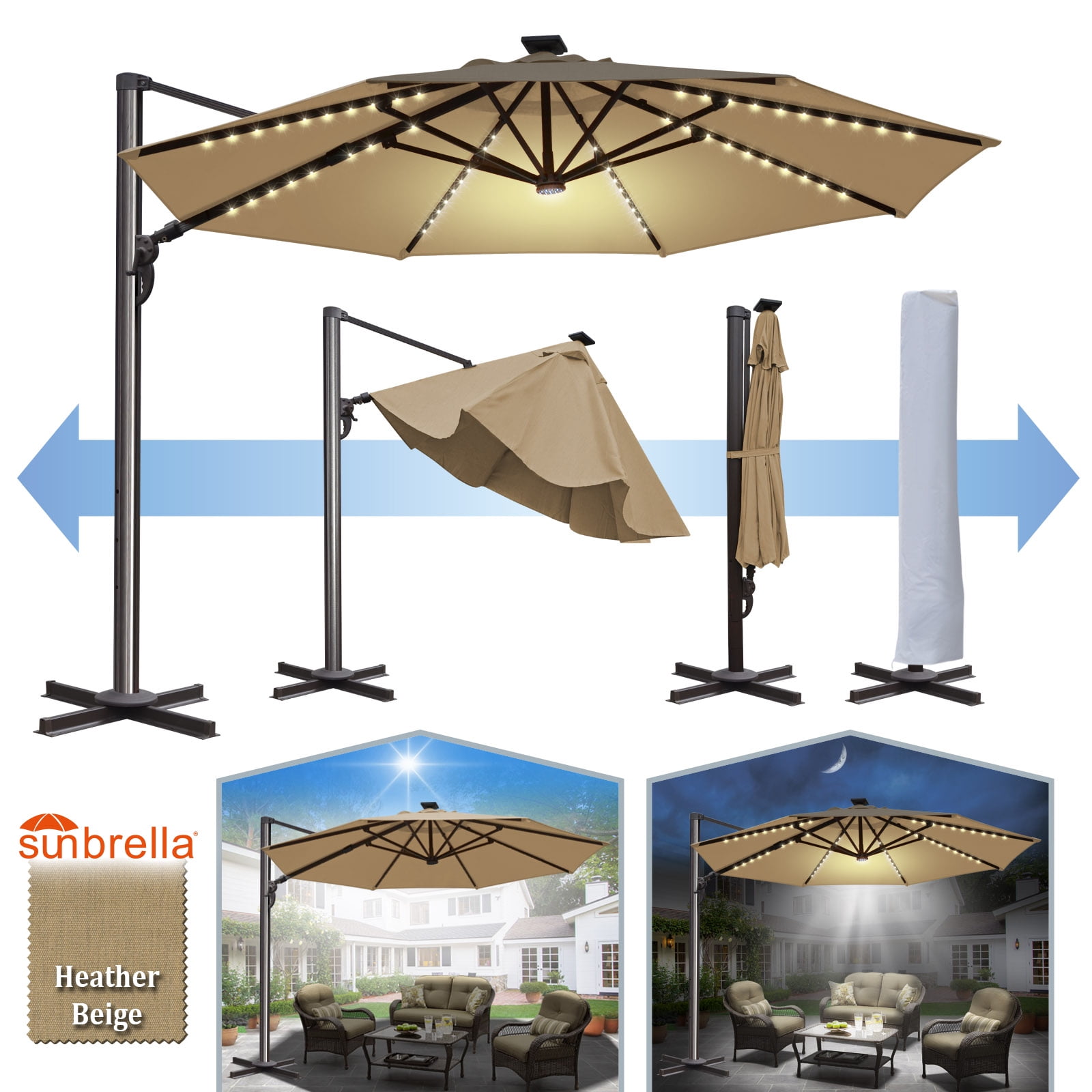 Sunrise 11.5' Deluxe Cantilever Big Roma Umbrella, Outdoor Hanging