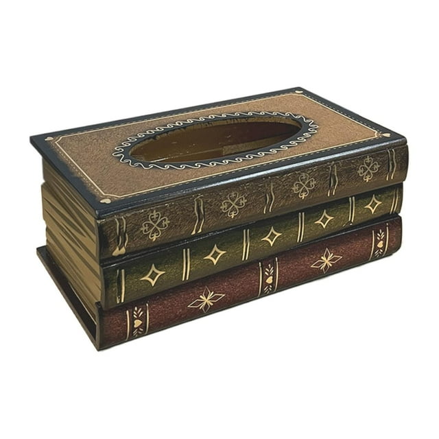 BINGLI Crafted Classical Retro Wooden Antique Book Tissue Box Cover Rectangular Tissue Holder Dispenser Paper Cover Case Napkin Holder Home Decor for Bathroom Living Room Office car Kitchen Yellow