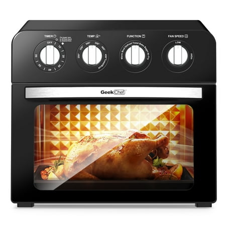 

Meterk Air Fryer Oven Countertop Toaster Oven 3-Rack Levels 4 mechinical knobs，Black housing with single glass door(24 QT 1700W)