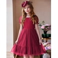 thumbnail image 3 of Arshiner Girls Dresses Tulle Bow Tie Back Puff Sleeve Party Holiday Spring Summer Dress, 3 of 6