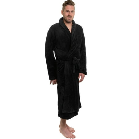 Ross Michaels Mens Black Plush Shawl Collar Kimono Bath Robe (Black,