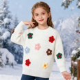 thumbnail image 3 of Coerni Kids' Knit Sweater With 3D Colorful Flower Appliques Girls Soft Long Sleeve Crewneck Top Toddler Winter Warm Coat Sweatshirt, 3 of 3