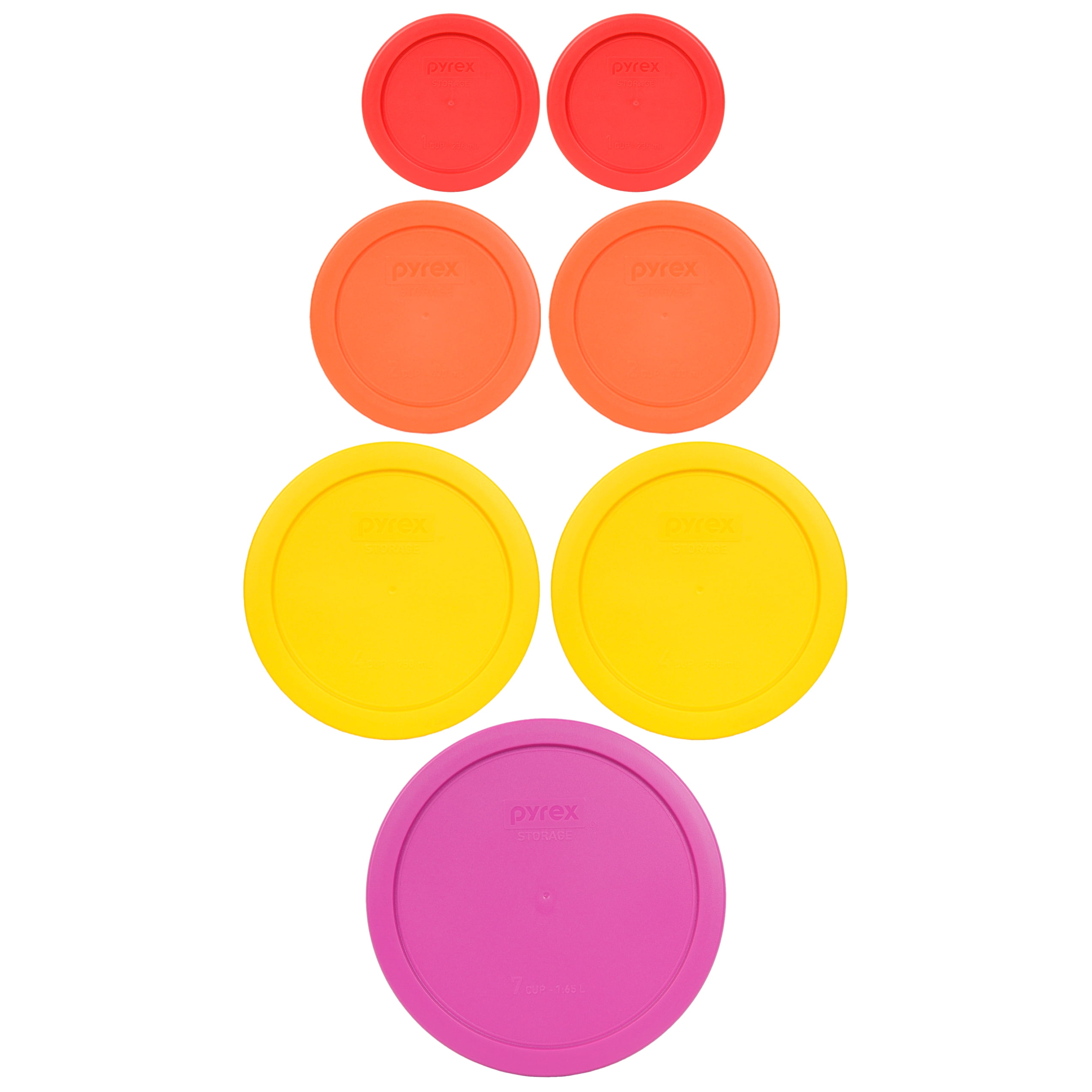 Pyrex Replacement Lids (2) 7202PC Red 1 Cup & (2) 7200PC Orange 2 Cup