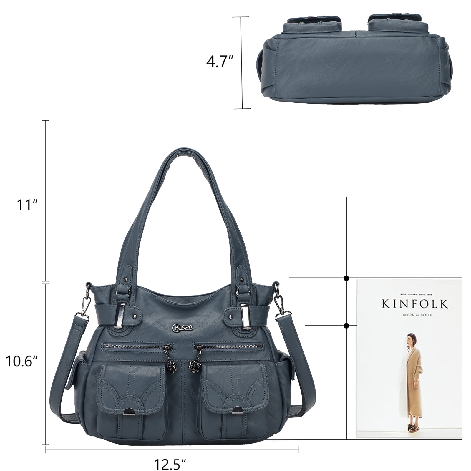 KL928 Women Multi Pocket Satchel Handbags Top Handle Purse Tote Bag Leather Shoulder Bag