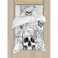 thumbnail image 3 of Ambesonne Day of the Dead Decor Skull with Flower Blooms Duvet Cover Set, 3 of 3