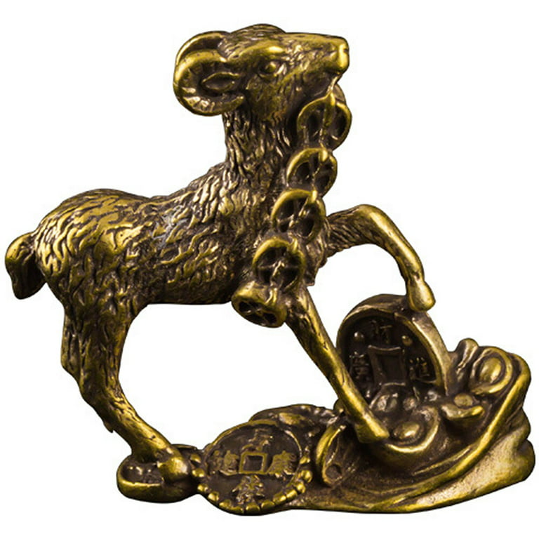 NUOLUX Brass Goat Decoration Chinese Figurines Signs Golden Brass