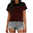thumbnail image 2 of Vmvidoty Women's Summer Tops Dressy Casual Short Crew Neck Striped Shirts Red M, 2 of 6