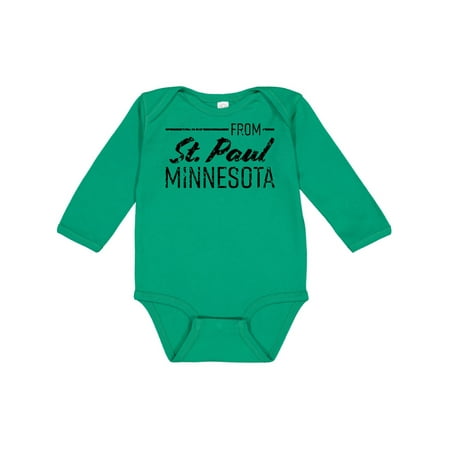 

Inktastic From St. Paul Minnesota in Black Distressed Text Gift Baby Boy or Baby Girl Long Sleeve Bodysuit