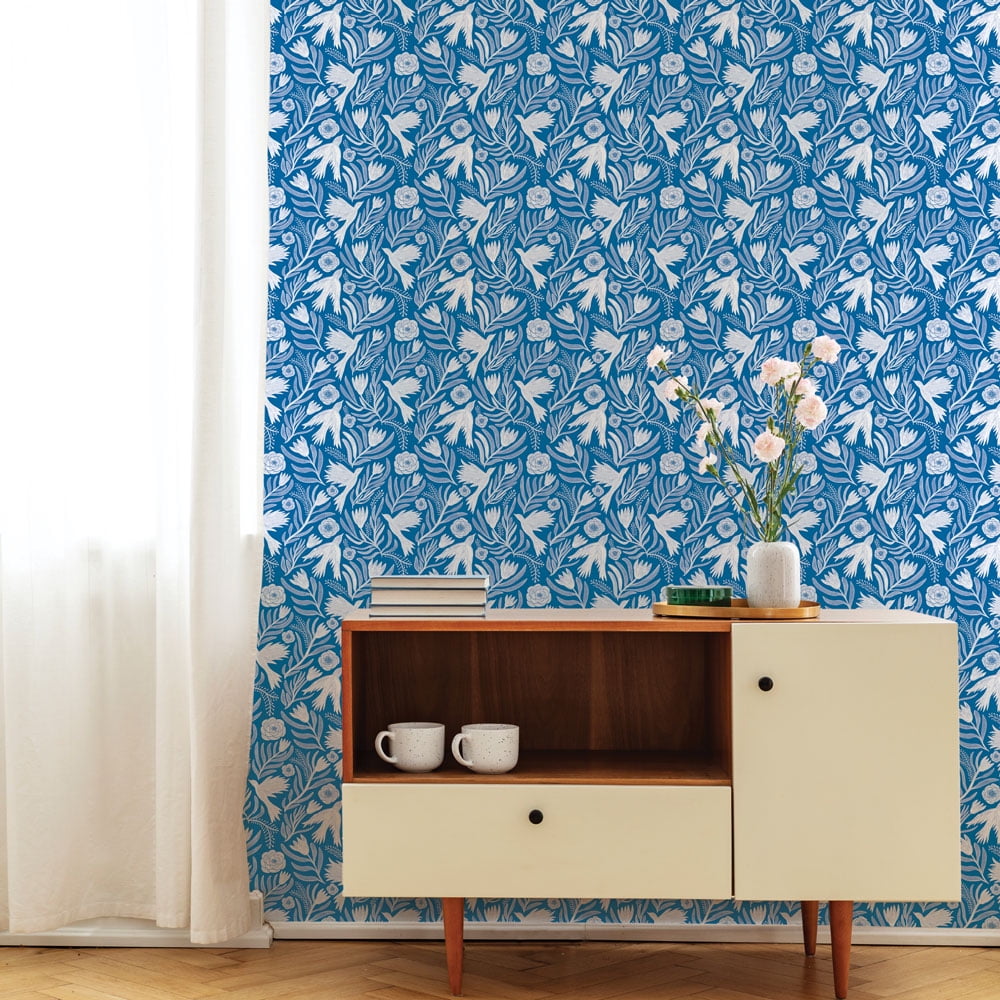 Tempaper Otomi Dove Blue Peel and Stick Wallpaper, 20.5" x 16.5'