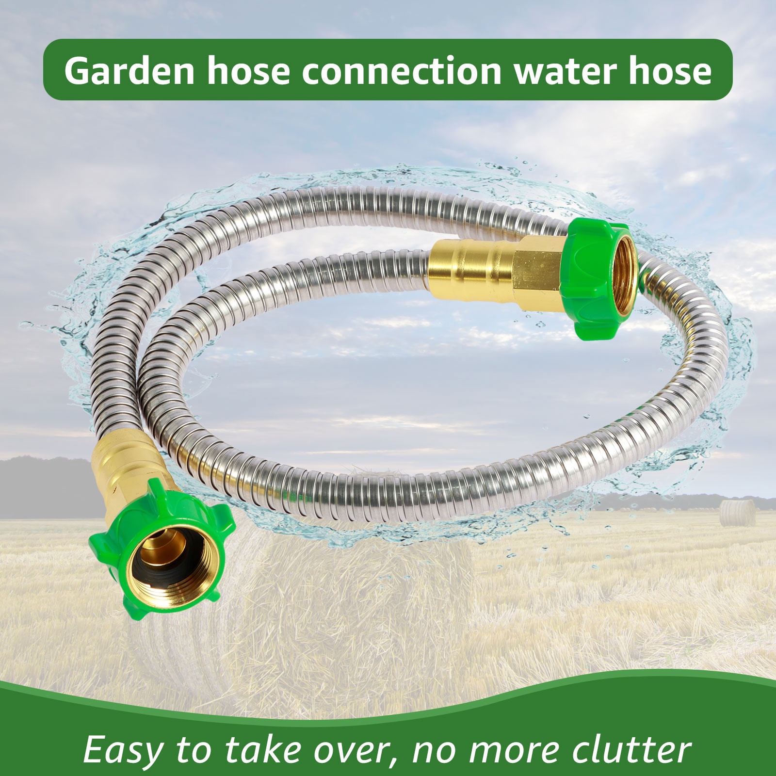 2Pcs 5Ft Short Garden Hose 304 Stainless Steel Garden Leader Hose with Female to Female Connector Leakproof Outdoor Flexible Water Hose