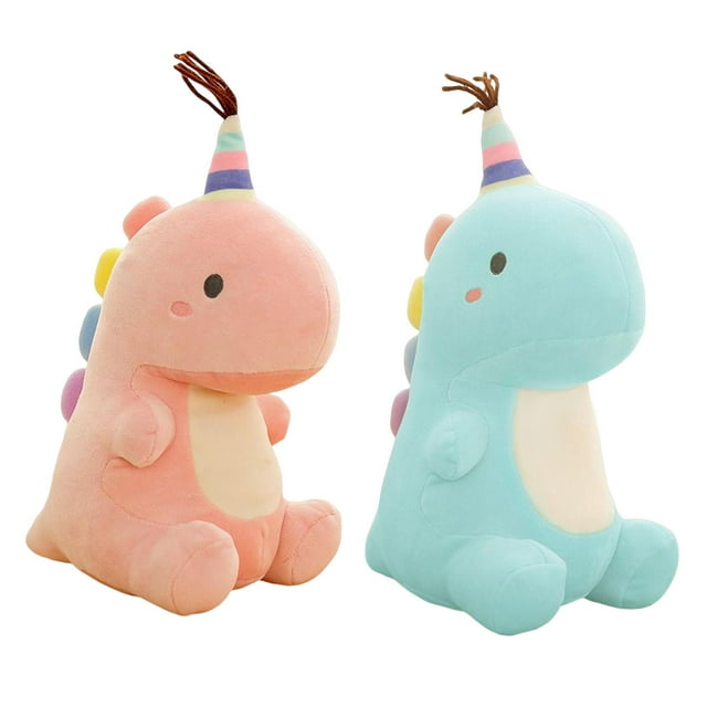Set de 2 Peluches de Dinosaurio Suave para Niños - Decoración Infantil Divertida Celeste+Rosa