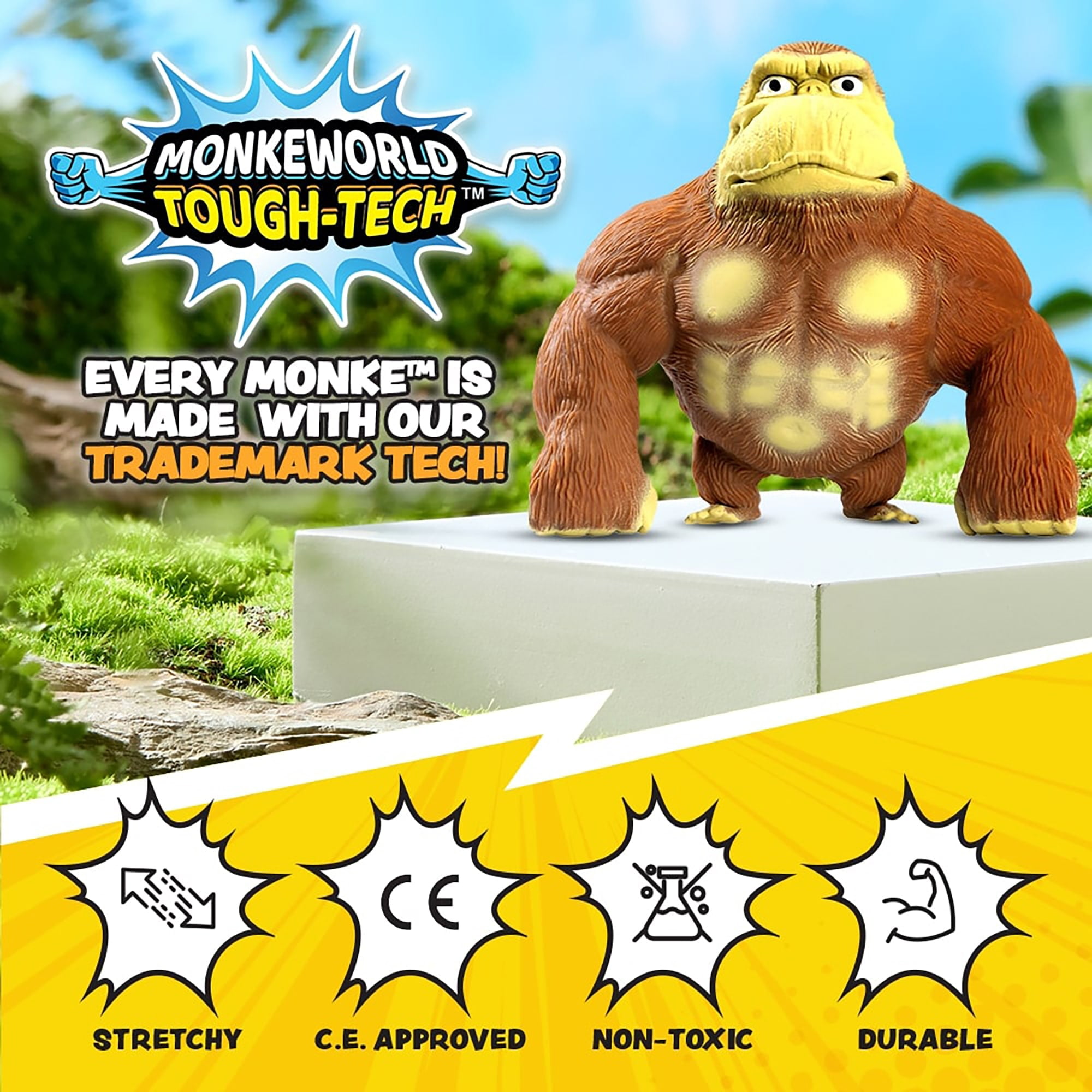 MonkeWorld: Original Stretchy Monkey - The Trending Squishies Fidget Toy, Shape-Pull-Throw, Tough-Tech, Soft Durable Animal Plushie, Adults & Kids 3+