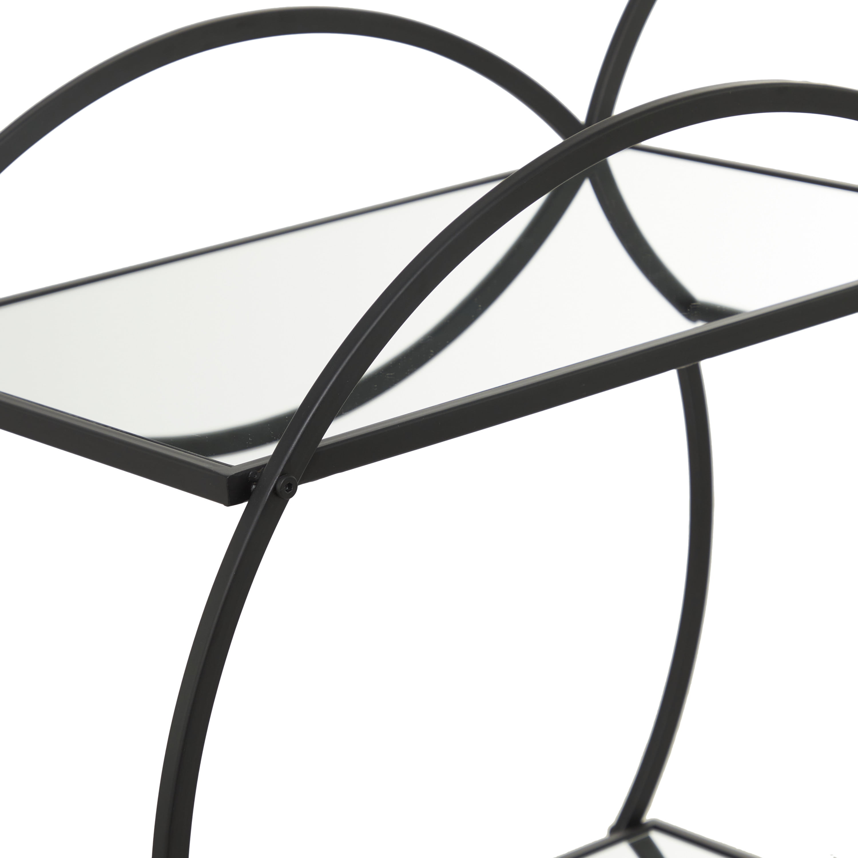 DecMode 14" x 30" Black Metal Rolling 2 Mirrored Shelves Bar Cart with Wheels and Handle, 1-Piece