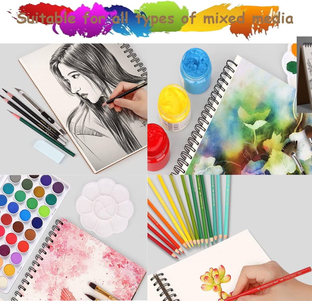 Sketch Book Pad, Drawing Paper 5.5" x 8.5" Spiral Bound, Bound (98lb/160gsm), Pack of 1, Durable Acid Free Sketchbook for Painting, 30 Sheets Each (1 Pack- 5.5"X8.5")