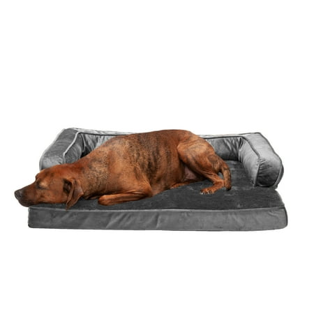 UPC: 0842229123159 | FurHaven Pet Products Plush & Velvet Memory Foam Comfy Couch Sofa-Style Pet Bed for Dogs & Cats – Dark Gray Large