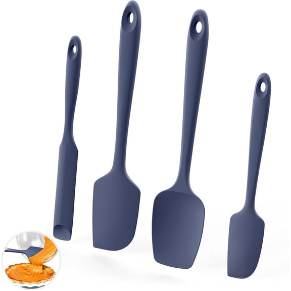 U-Taste 600°F Heat Resistant Silicone Spatulas: Flexible Food-Grade Silicon Baking Scraper, Kitchen Cooking Mixing Utensils with Upgraded Sturdy Handle Tip for Nonstick Cookware (4-Pc., Midnight Blue)