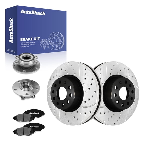 AutoShack Front Vented Drilled & Slotted E-Coated Brake Rotors   Ceramic Pads   Hub Bearing Assembly 8-PC Brake Kit Replacement for 2013-2016 Volkswagen CC ShadowGuard 12.28" (311.8 mm)