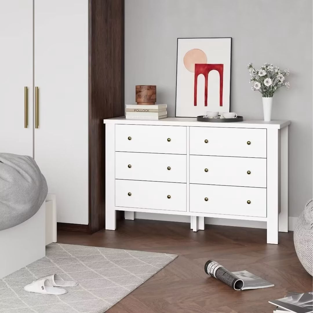 Chest Dresser, Modern White Dresser with 6 Wood Drawers and Round Shape  Handle, Wide Chest of Drawers - Walmart.com