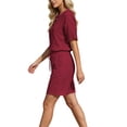 thumbnail image 7 of Gamivast 2 Piece Summer Outfits for Women Casual Linen Textured Short Sleeve Henley Shirt and Drawstring Shorts Set Loose Fit Lounge Tracksuit Vacation Streetwear Red S, 7 of 7